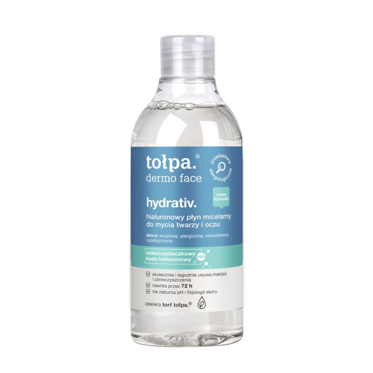 TOLPA DERMO FACE HYDRATIV hyaluronic micellar fluid for cleansing face and eyes, 400 ml